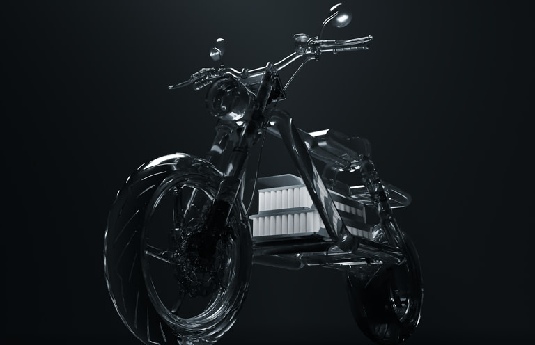 wheel-mob A futuristic, transparent motorcycle with detailed visible gears and components, set against a dark background. The design highlights the inner structure, emphasizing the innovative and modern aspects of the vehicle.
