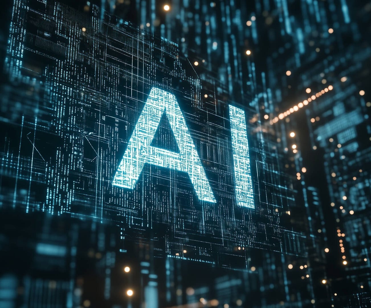 intelligent-mobility A digital illustration featuring the letters "AI" in glowing blue, surrounded by intricate circuitry patterns and light particles on a dark background, symbolizing advanced technology and artificial intelligence.